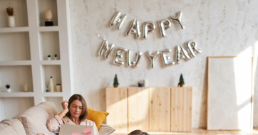 Cozy living room with comfortable sofa and functional furniture for a fresh new year